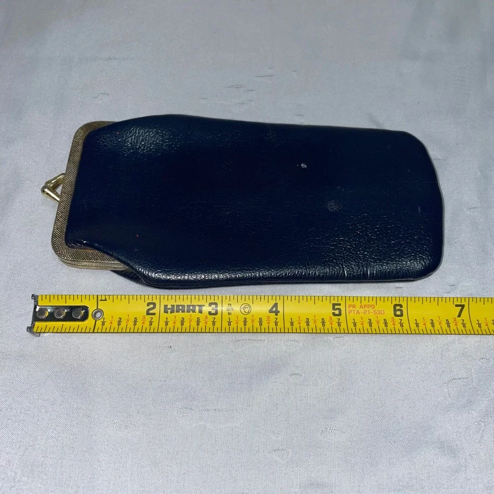 Vintage Black Faux Leather Kiss Lock Eyeglass Case Gold Tone Hardware Retro